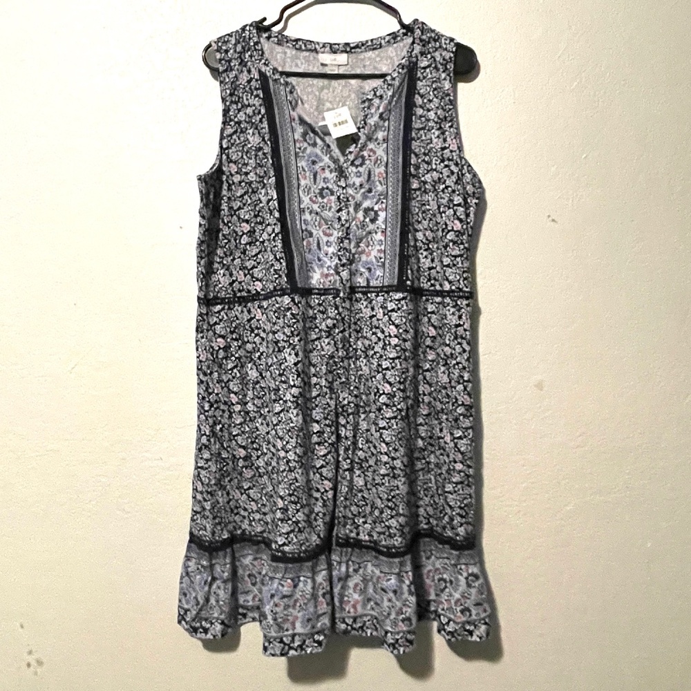 NWT J.JILL Floral Print Sleeveless V-Neck  Ruffle Midi Dress SZ L